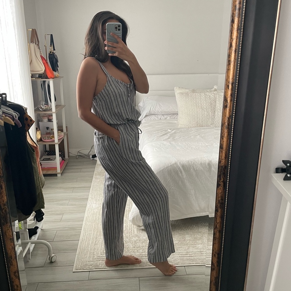 RAILS Linen Blue & White Striped Jumpsuit - Picture 3 of 4